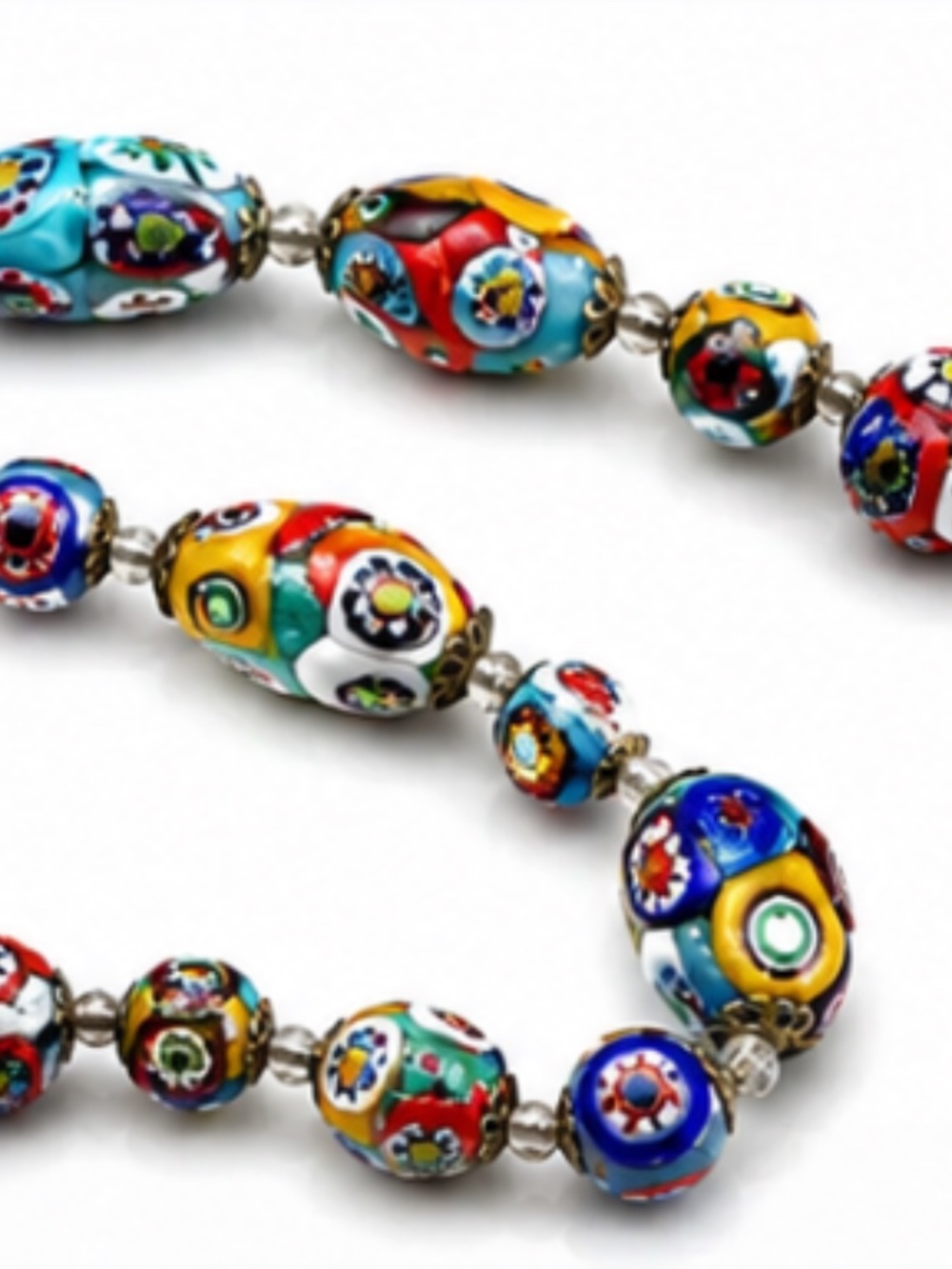 Authentic Murano Millefiori Glass Bead Necklace | Vintage Venetian | Graduated - Picture 2 of 13